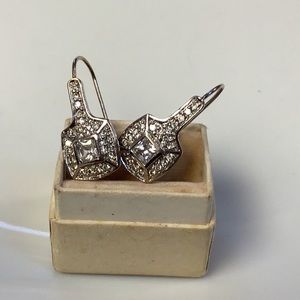 Gorgeous Solid .925 Sterling Art Deco Glass Earrings